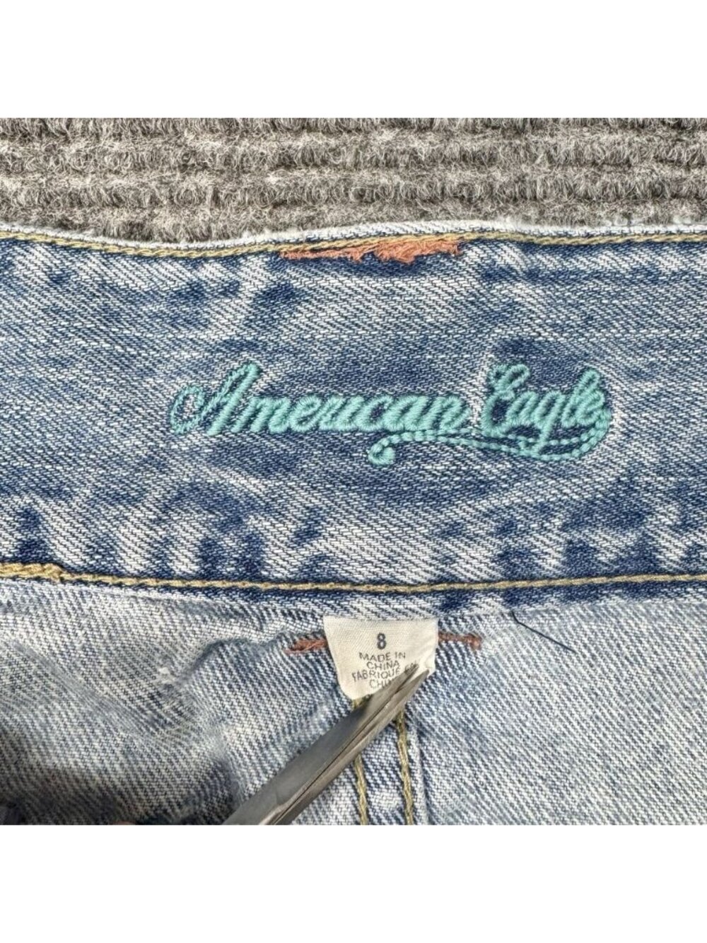 Vtg Y2K American Eagle Micro Mini Skirt Sz 8 Denim Jean Distressed Flap Pockets - Picture 3 of 7